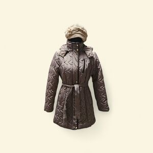 Harvé Benard Quilted Mauve Jacket Coat | Women’s Size Small | Belted